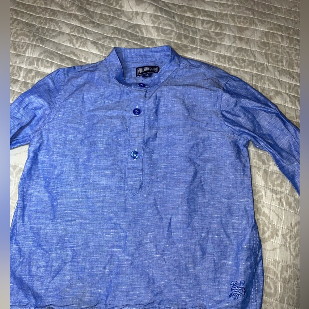 Vilebrequin Linen Blue Button Down Dress  long sleeve Shirt - Size 6 excellent